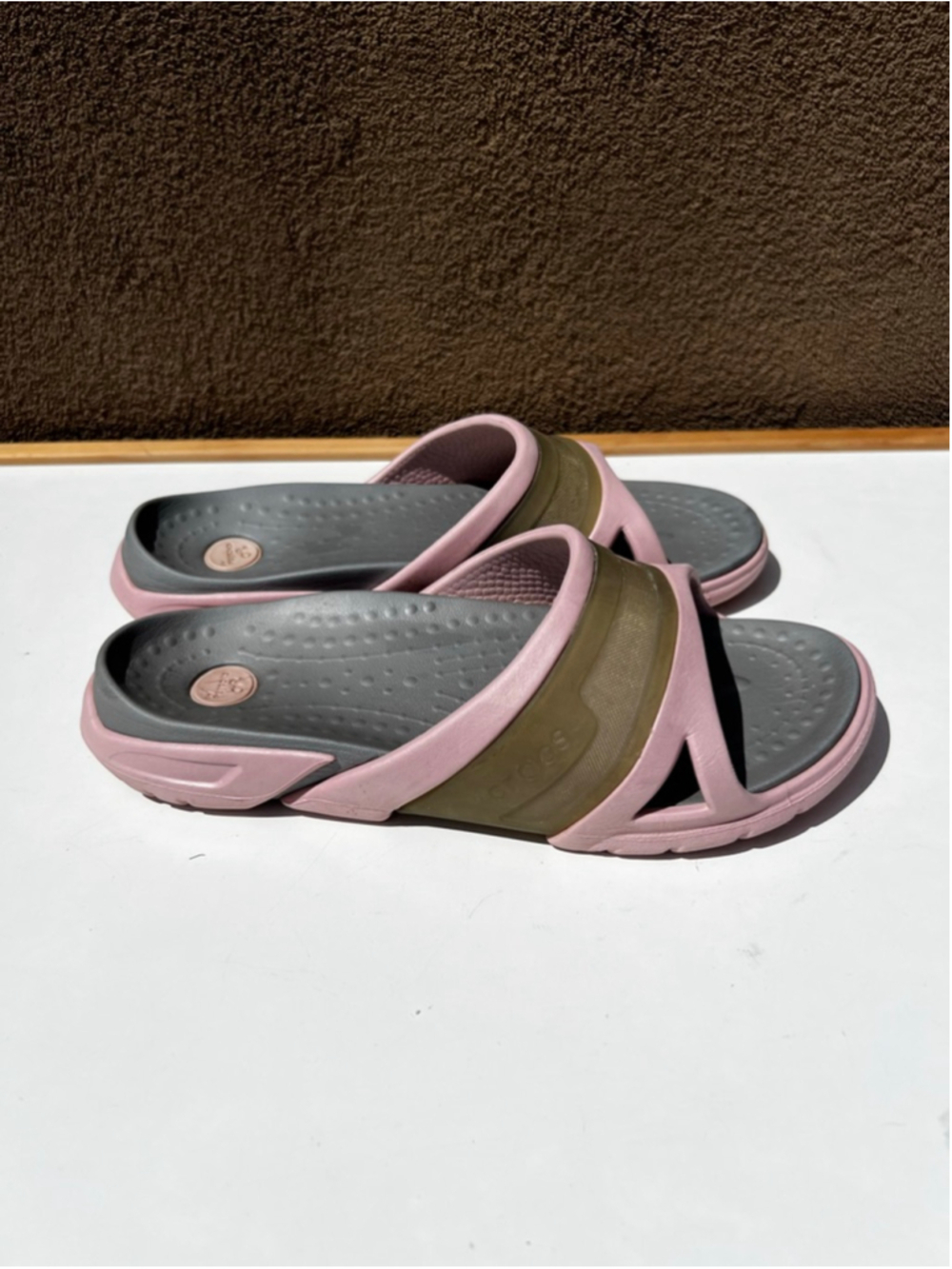 CROCS Slides Womens Size 9 Sandals Croslite Pink Grey Slip On